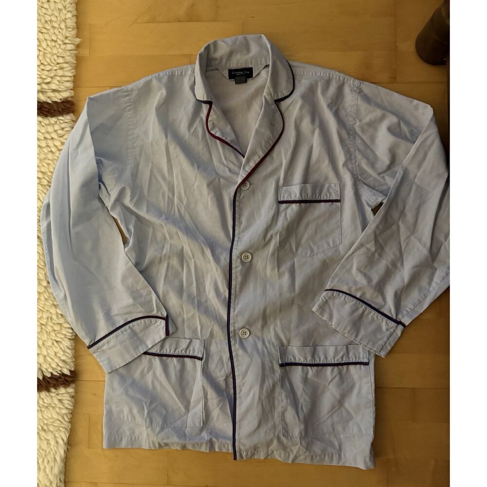 VTG Christian Dior Monsieur Pajama Shirt Men’s Blue Piping Nightwear Button M